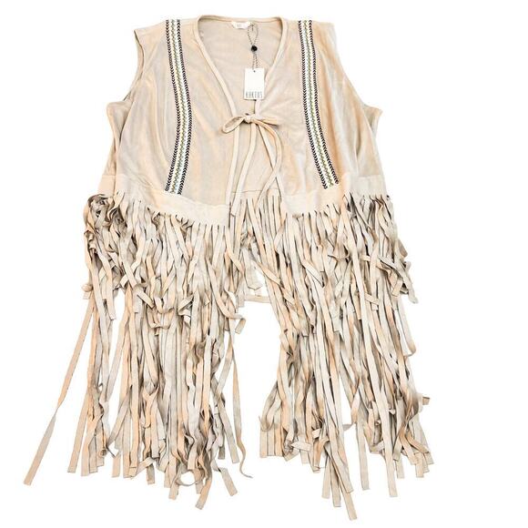 Kaktus Fringe Sleeveless Vest Cream Cowboy Hipster Size Large NWT - Picture 1 of 5